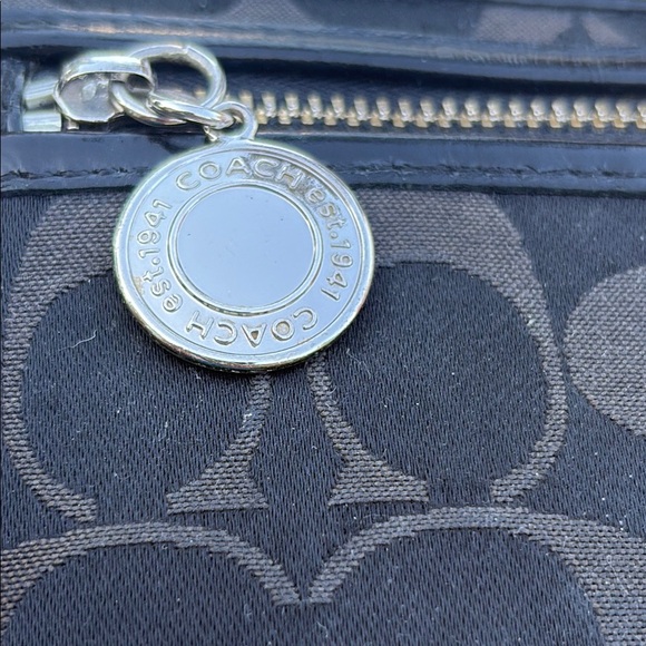 Coach Black on Black Signature Logo Canvas Wristlet Wallet Clutch GUC - Picture 2 of 16